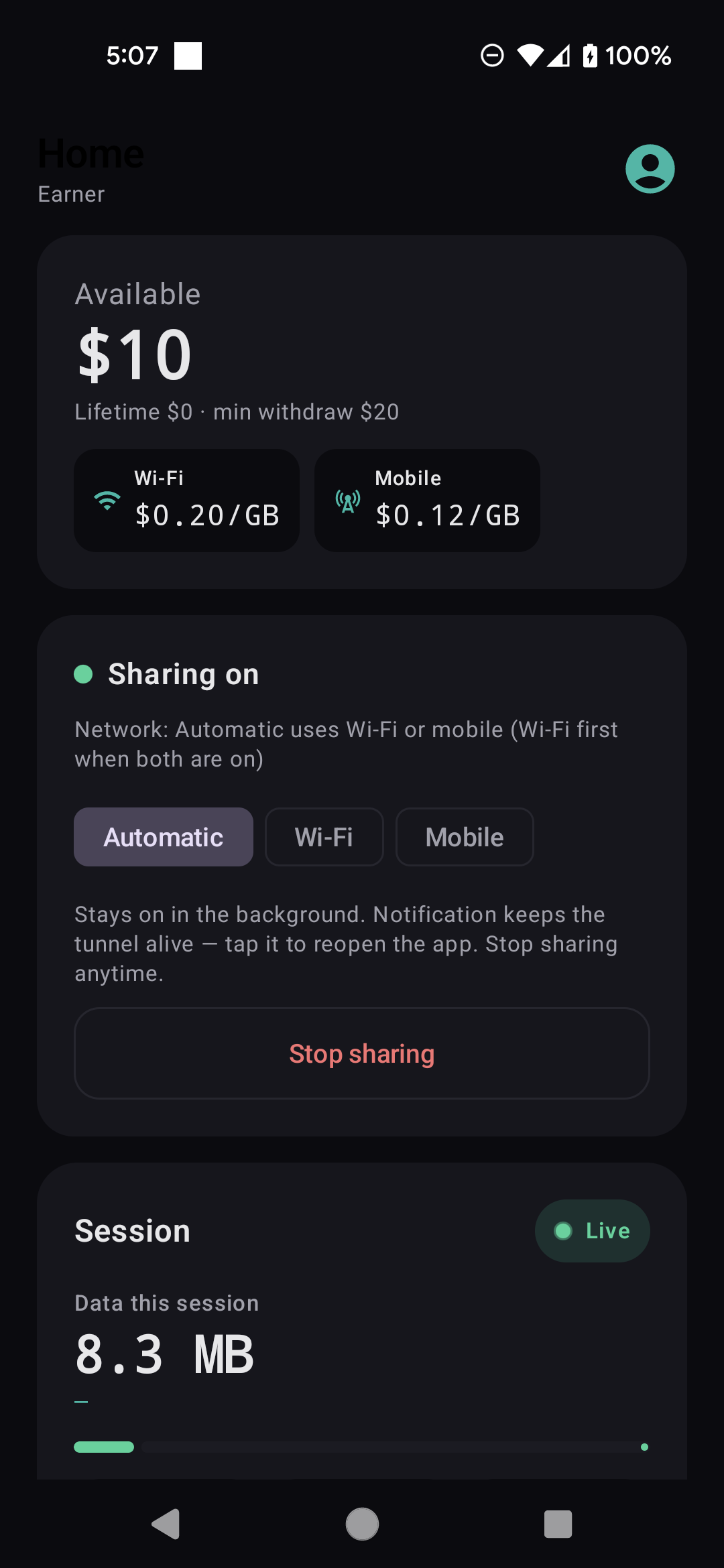 BusyProxy Android — Sharing on