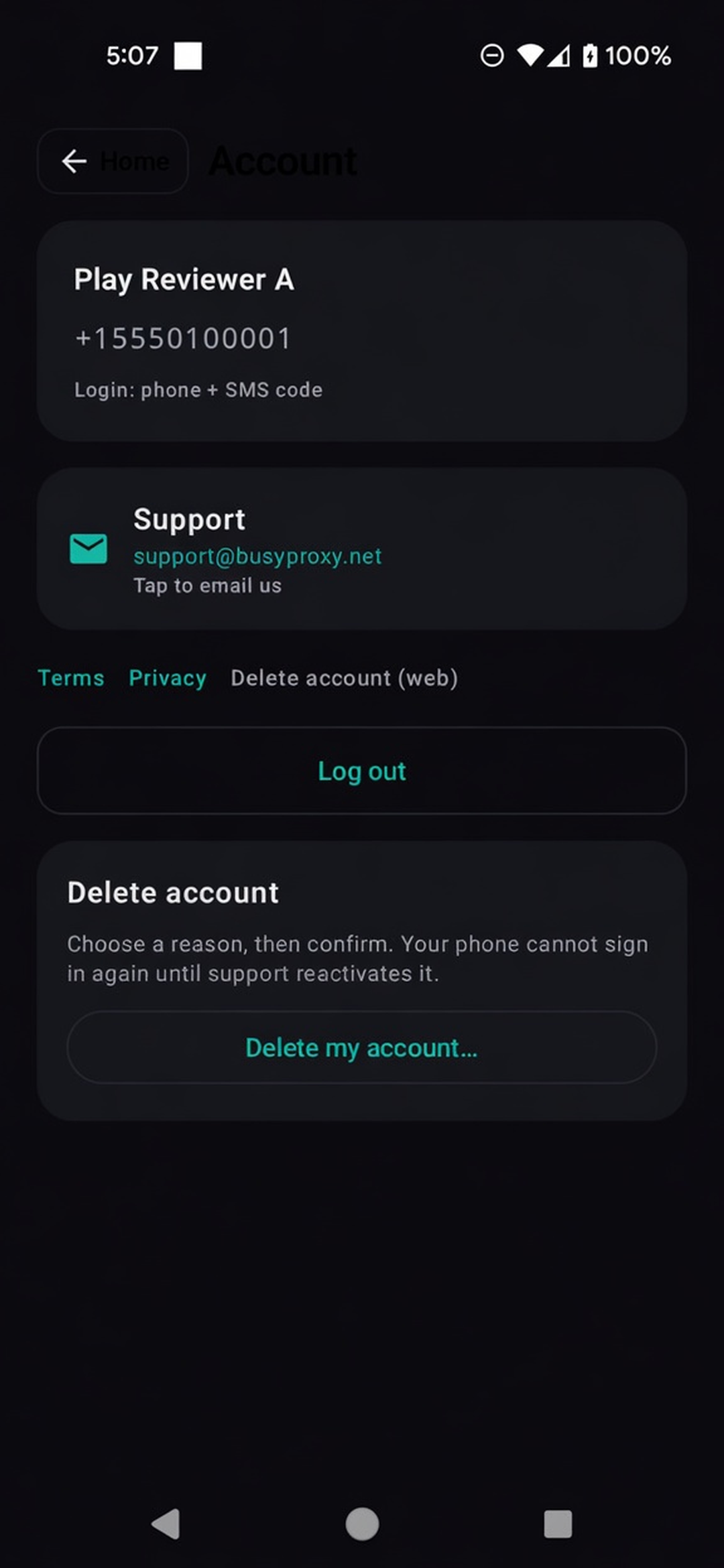 BusyProxy Android — Account